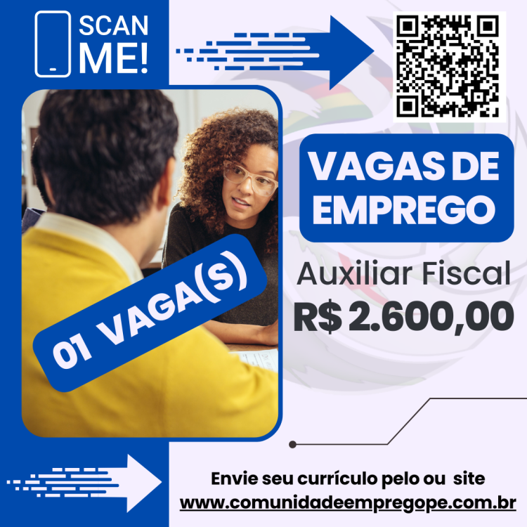 Auxiliar Fiscal com salário de R$ 1500,00 para segmento de escritório de contabilidade