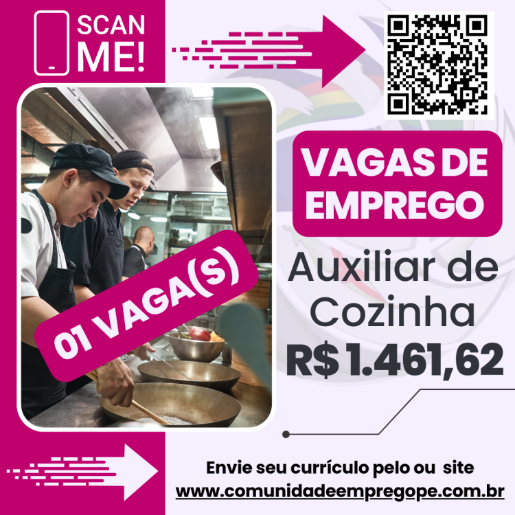 Auxiliar de Cozinha com salário de R$ 1461,62 para segmento de restaurante