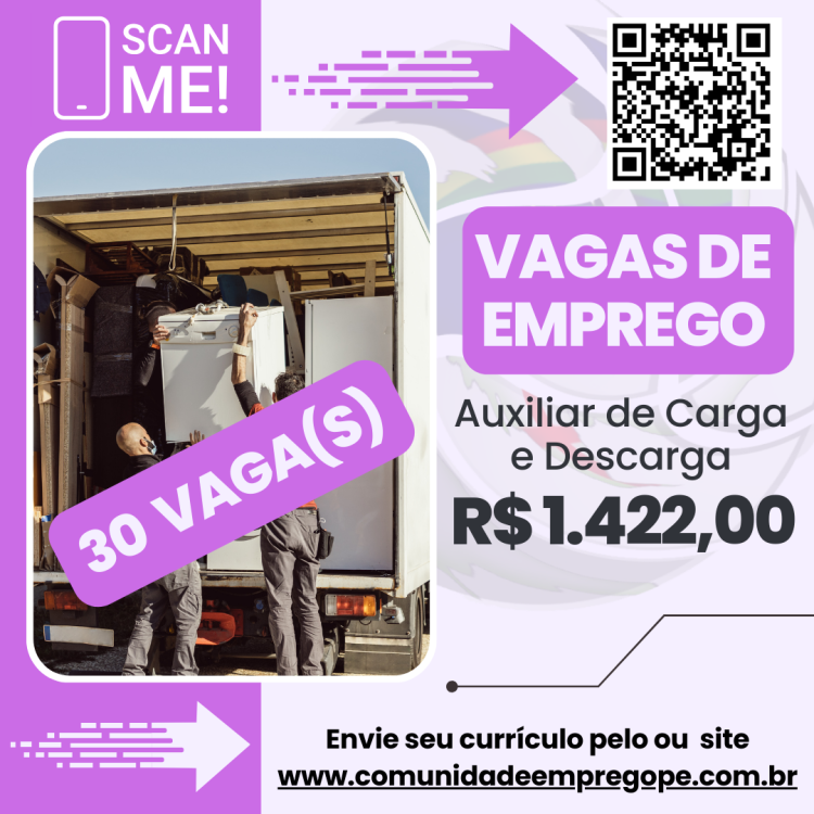 Auxiliar de Carga e Descarga, 30 vagas com salário de R$ 1422,00 para segmento logístico