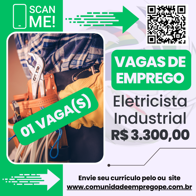 Eletricista Industrial com salário de R$ 3300,00 para terceirização de serviços