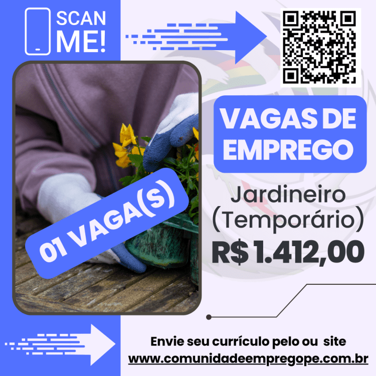Jardineiro (Temporário) com salário de R$ 1412,00 para conselho regional de medicina
