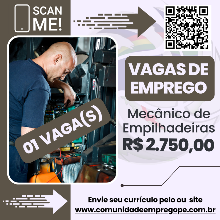 Mecânico de Empilhadeiras com salário de R$ 2750,00 para manutenção de empilhadeiras