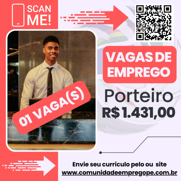 Porteiro (Pessoa com Deficiència) com salário de R$ 1431,00 para educação em ensino superior