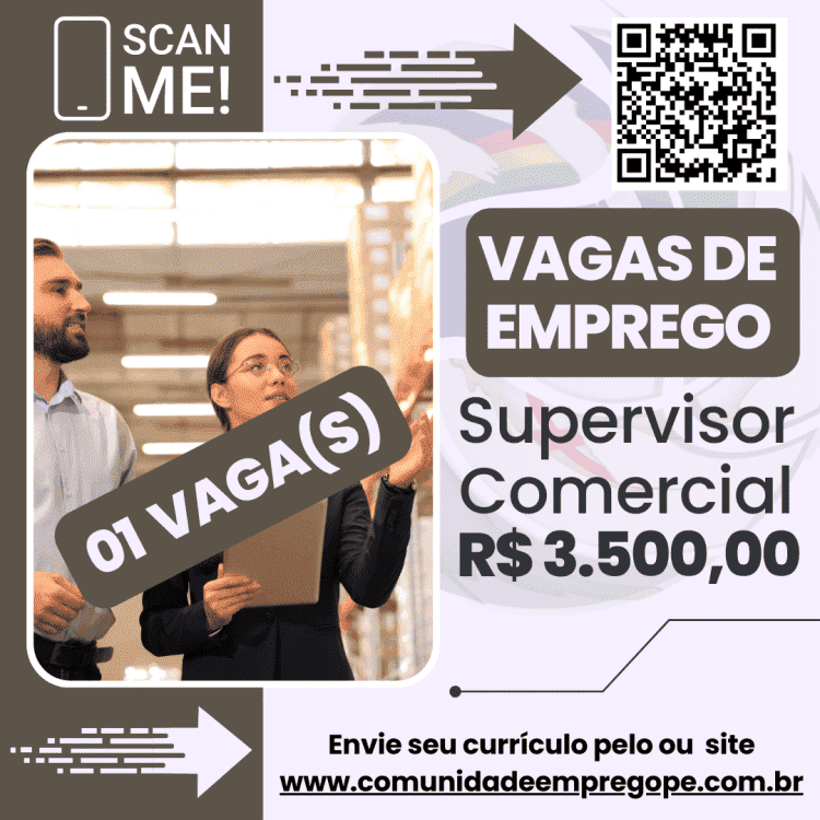 Supervisor Comercial com salário de R$ 3500,00 para material e equipamentos hospitalar