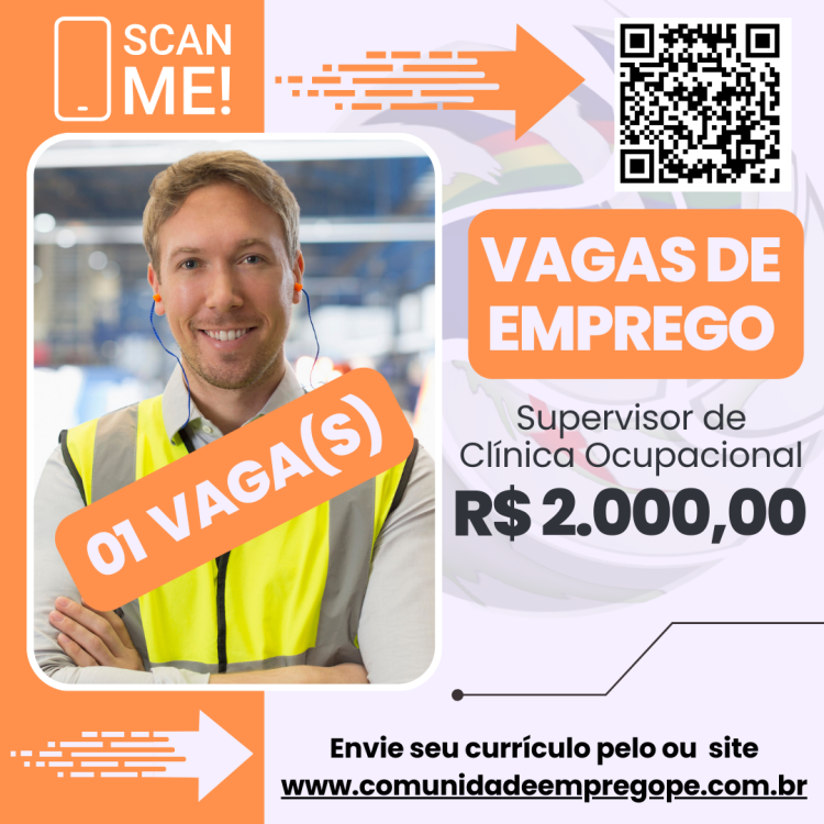 Supervisor de Clínica Ocupacional com salário de R$ 2000,00 para segmento de medicina e segurança do trabalho