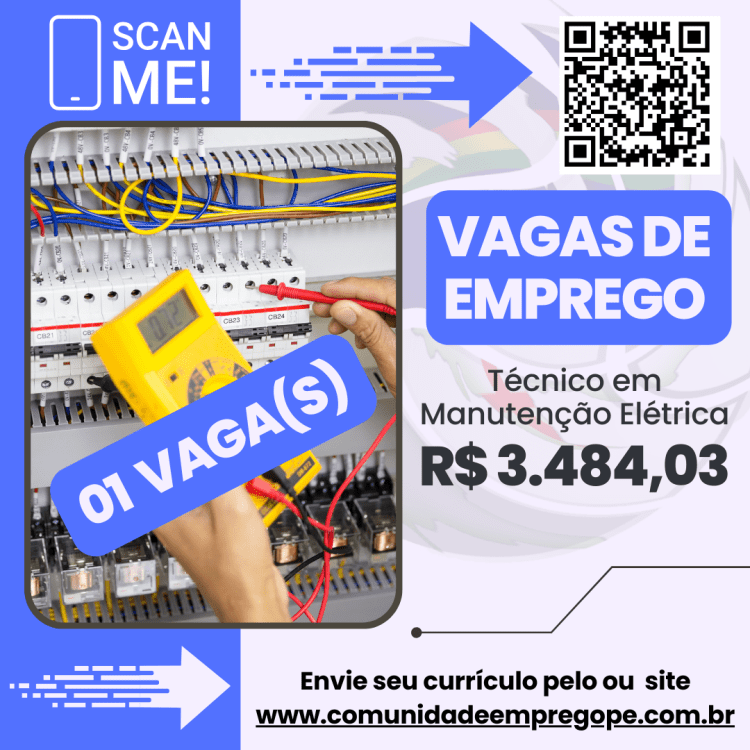 Técnico Manutenção Elétrica com salário de R$ 3484,03 para mão de obra terceirizada