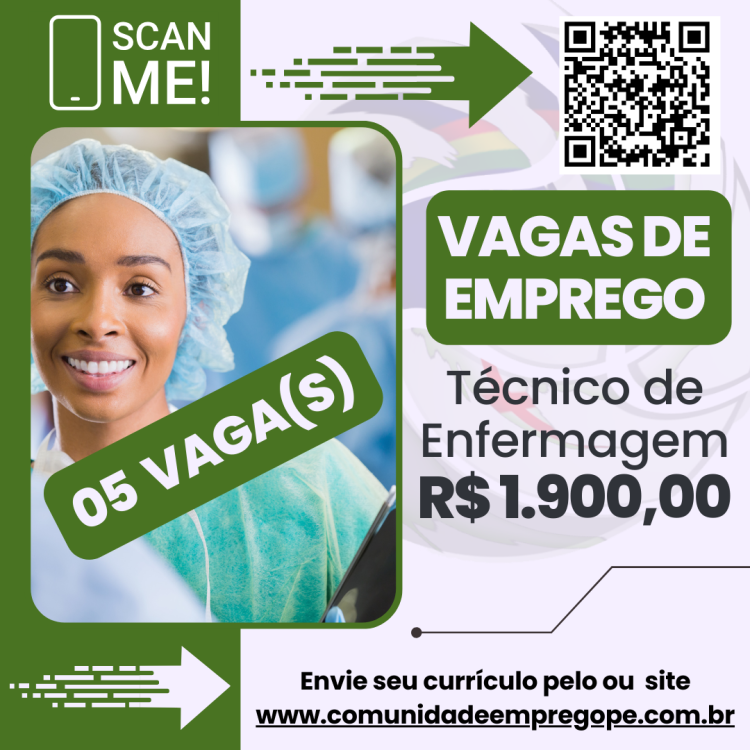 Técnico de Enfermagem em Hemodinâmica, 05 vagas com salário de R$ 1900,00 para segmento hospitalar