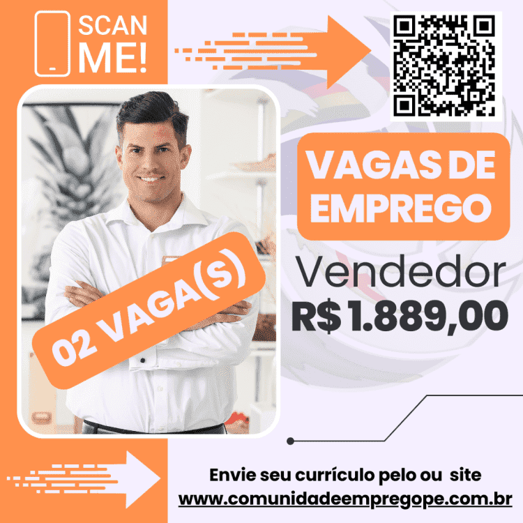 Vendedor, 02 vagas com salário de R$ 1889,00 para comércio de alimentos e bebidas