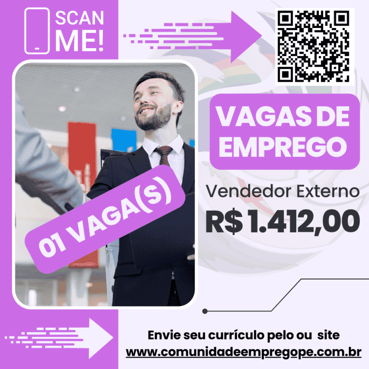 Vendedor Externo com salário de R$ 1412,00 para empresa no segmento industrial