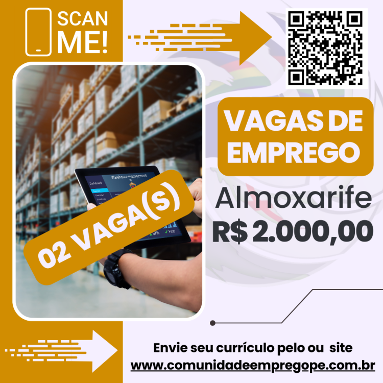 Almoxarife, 02 vagas com salário de R$ 2000,00 para Terceirização/ industrial
