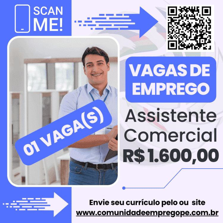 Assistente Comercial com salário de R$ 1600,00 para medicina e segurança do trabalho