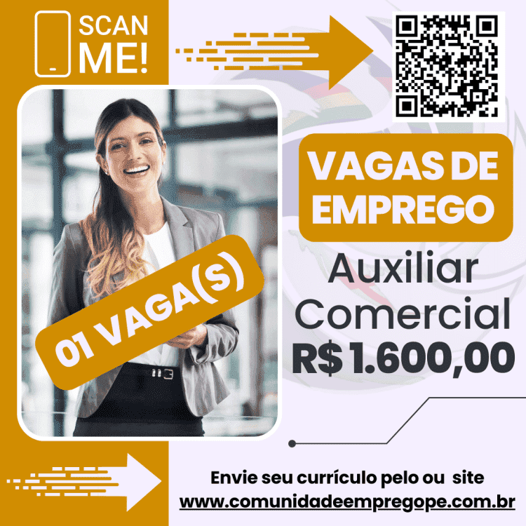 Auxiliar Comercial com salário de R$ 1600,00 para terceirização de serviços