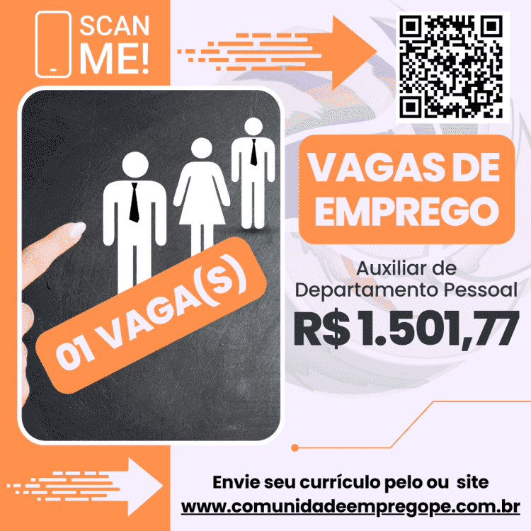 Auxiliar de Departamento Pessoal com salário de R$ 1501,77 para segmento de construção civil