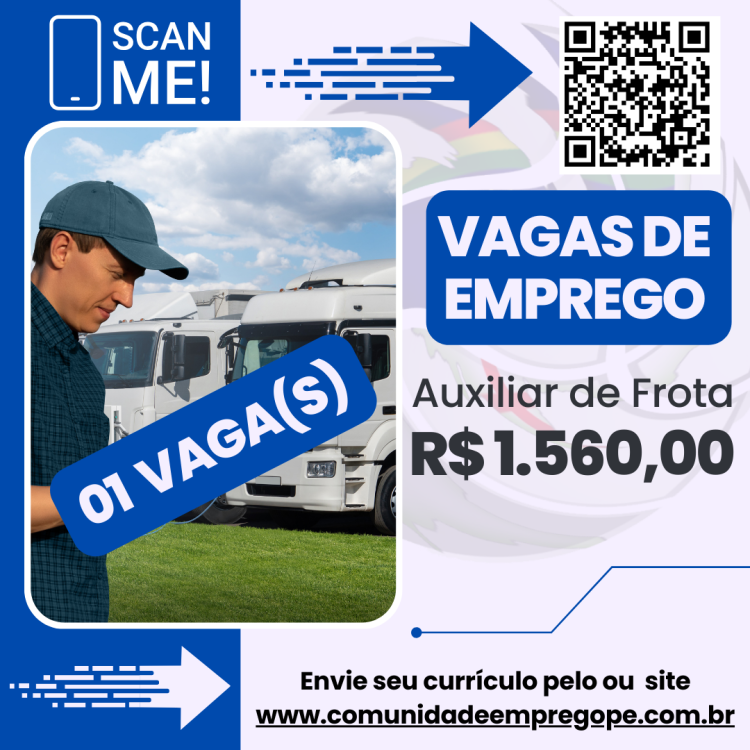 Auxiliar de Frota com salário de R$ 1560,00 para segmento de transportes e logística