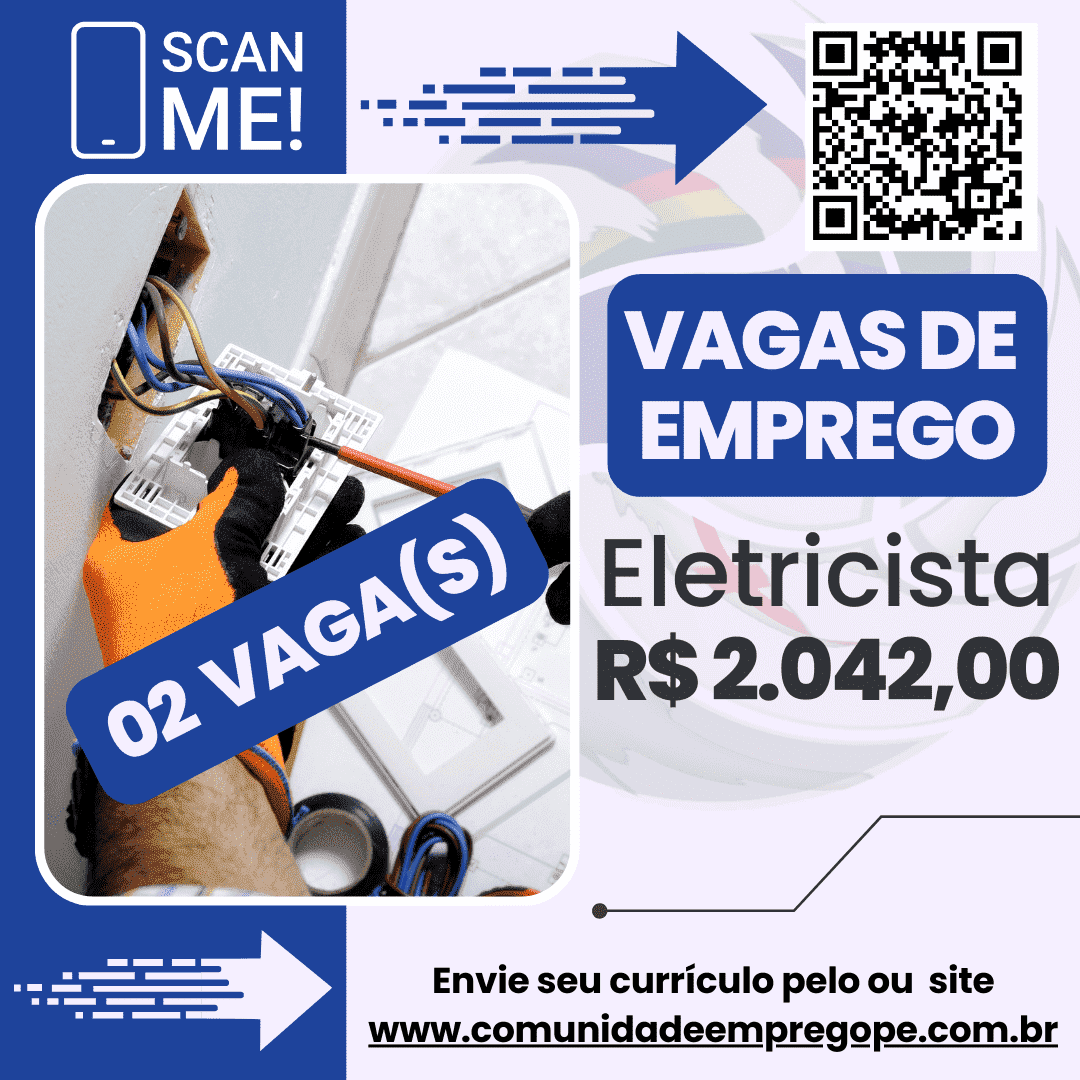 Eletricista, 02 vagas com salário de R$ 2042,00 para segmento de construção  civil - Comunidade de Emprego - PE