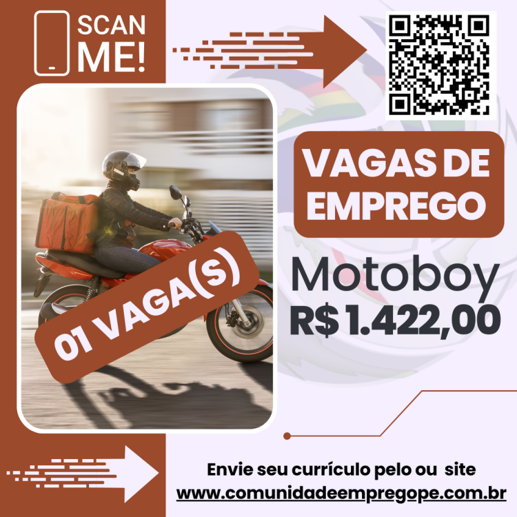 Motoboy com salário de R$ 1422,00 para tecnologia e telecomunicação