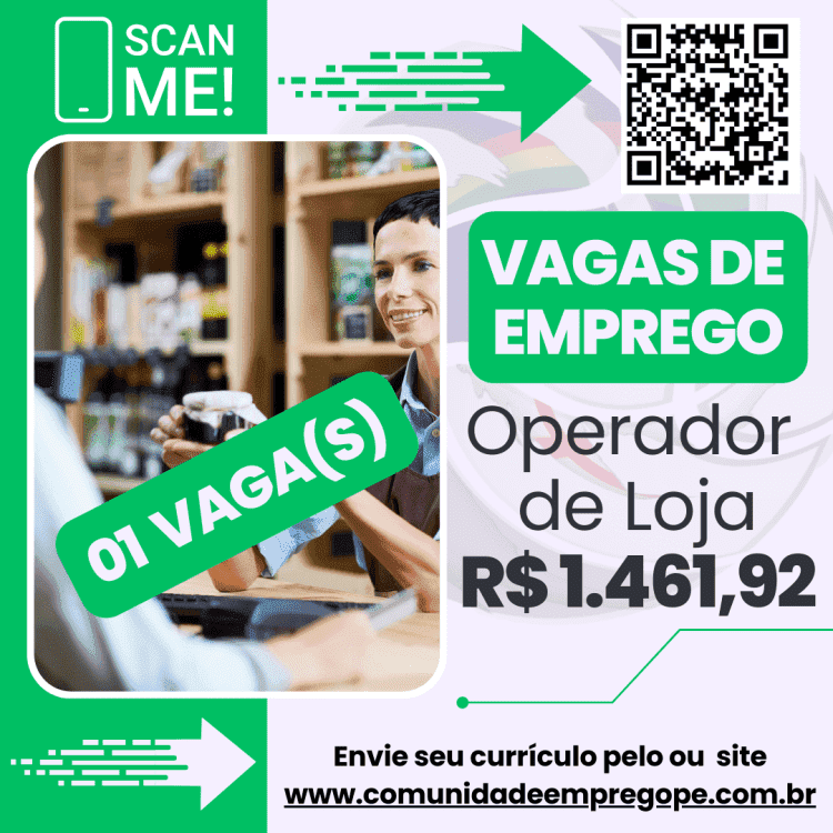 Operador de Loja com salário de R$ 1461,92 para segmento de alimentação