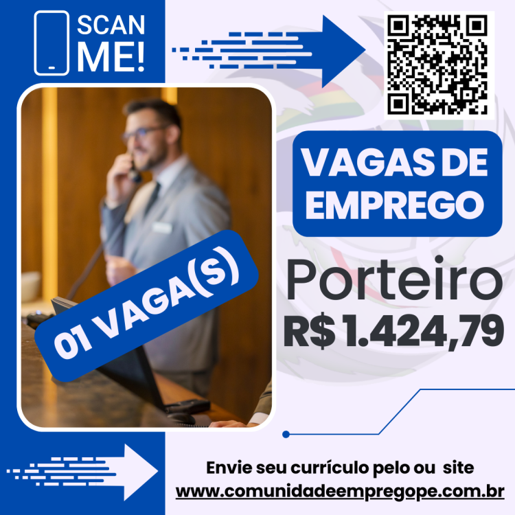 Porteiro - Recepção com salário de R$ 1424,79 para segemento empresarial