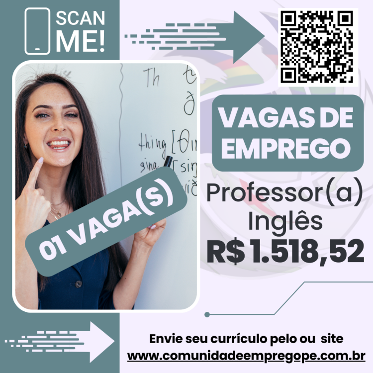 Professor(a) Inglês com salário de R$ 1518,52 para empresa de educação