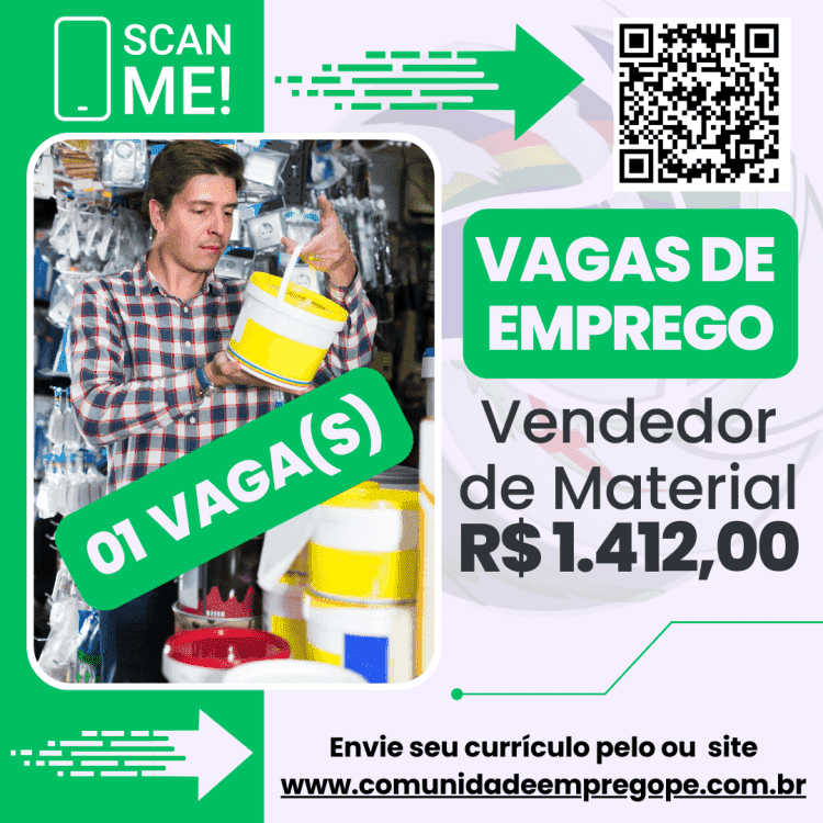 Vendedor de Material de Construção para segmento em varejo de materiais de construção