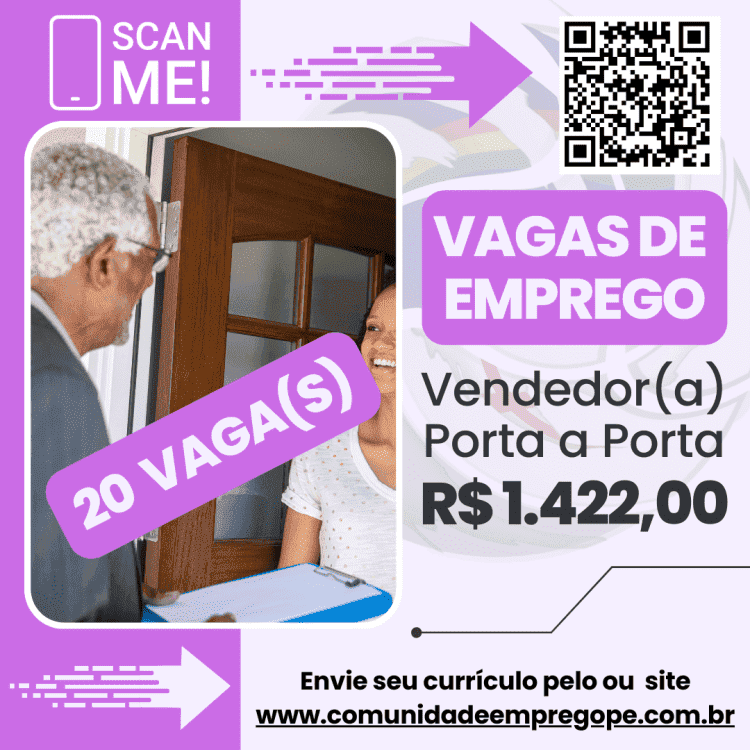 Vendedor(a) Porta a Porta, 20 vagas com salário de R$ 1422,00 para segmento funerário