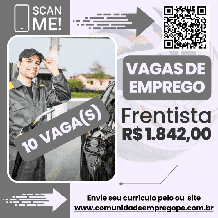 Frentista, 10 vagas com salário de R$ 1842,00 para canditatos com ou sem experiência