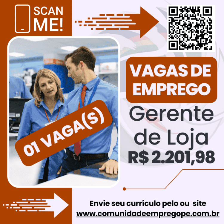 Gerente de Loja com salário de R$ 2201,98 para segmento do varejo, comércio