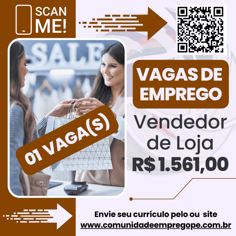 Vendedor de Loja com salário de R$ 1561,00 para comércio de produtos para panificação