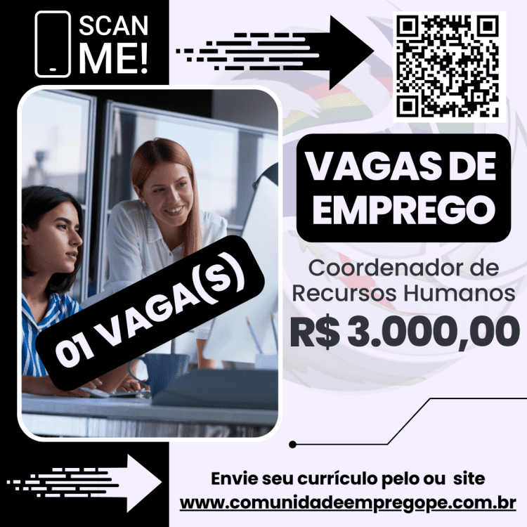 Coordenador de Recursos Humanos com salário de R$ 3000,00 para lavanderia hospitalar