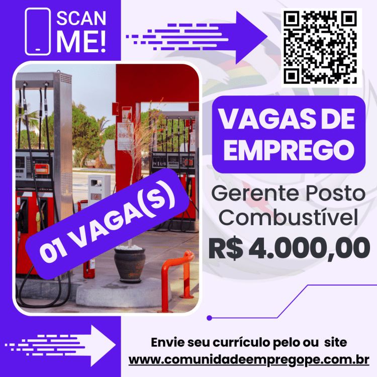 Gerente Posto Combustível com salário de R$ 4000,00 para atuar em rede de posto