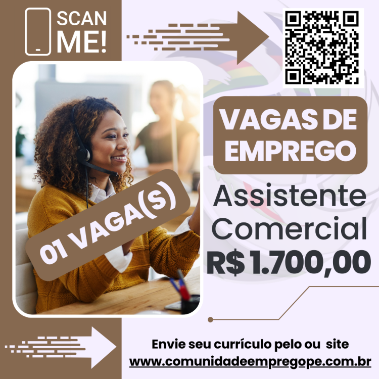 Assistente Comercial com salário de R$ 1700,00 para medicina em segurança do trabalho