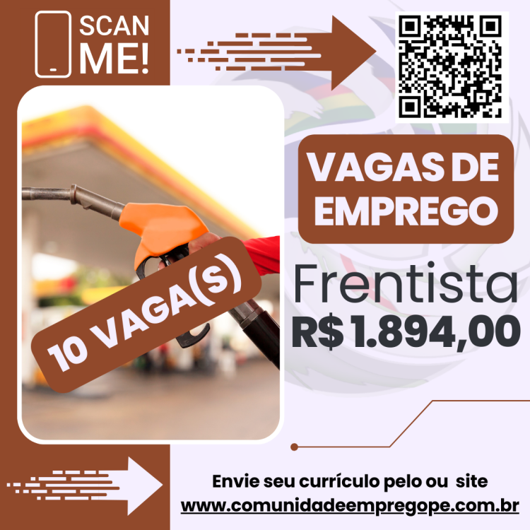 Frentista, 10 vagas com salário de R$ 1894,00 para segmento de postos de combustível