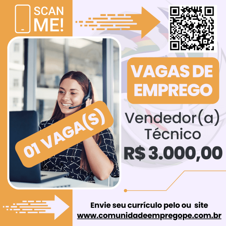 Vendedor(a) Técnico com salário de R$ 3000,00 para segmento de construção civil