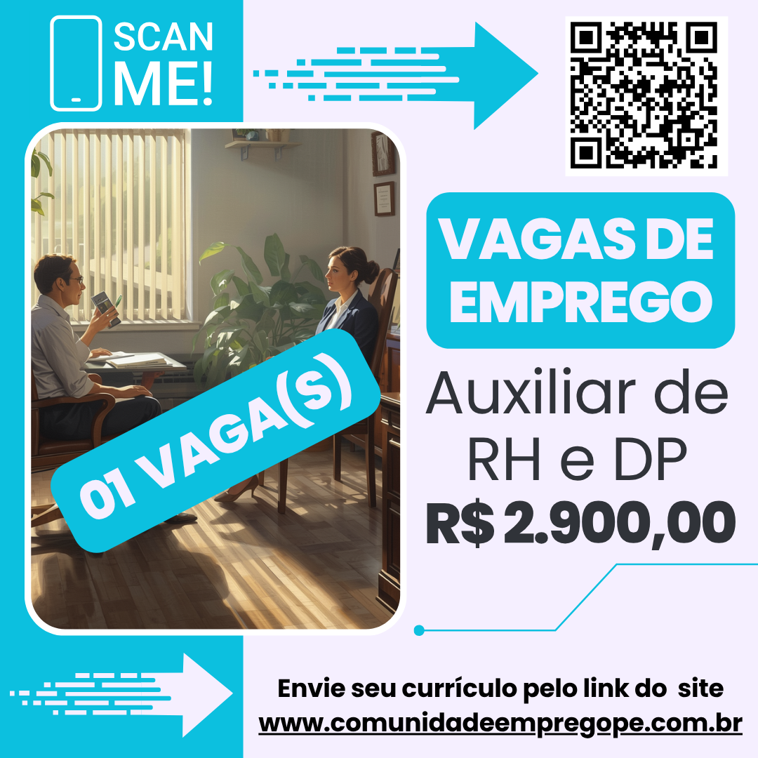 Auxiliar de Recursos Humanos e Departamento Pessoal com salário de R ...