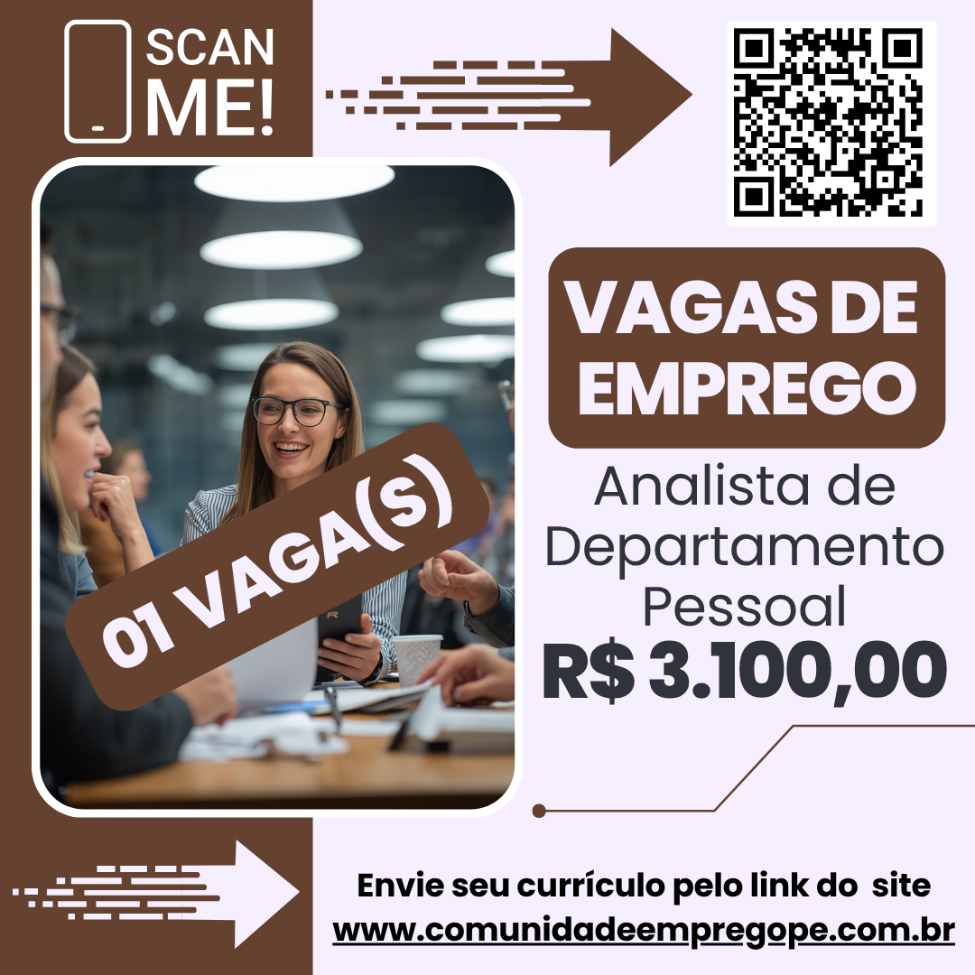 Analista de Departamento Pessoal com salário de R$ 3100,00 para empresa ...