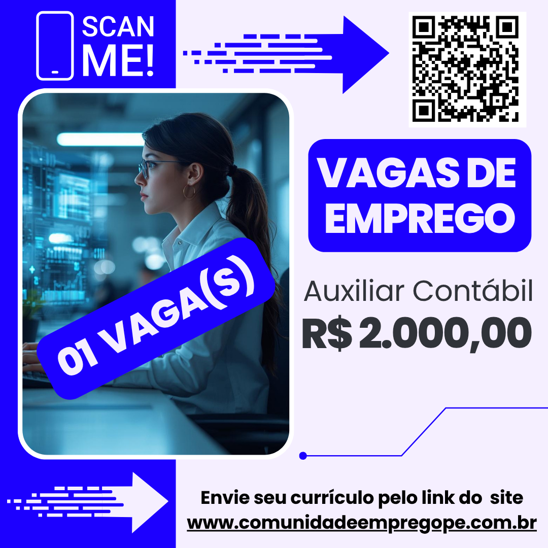 Auxiliar Contábil com salário de R$ 2000,00 para segmento de escritório ...