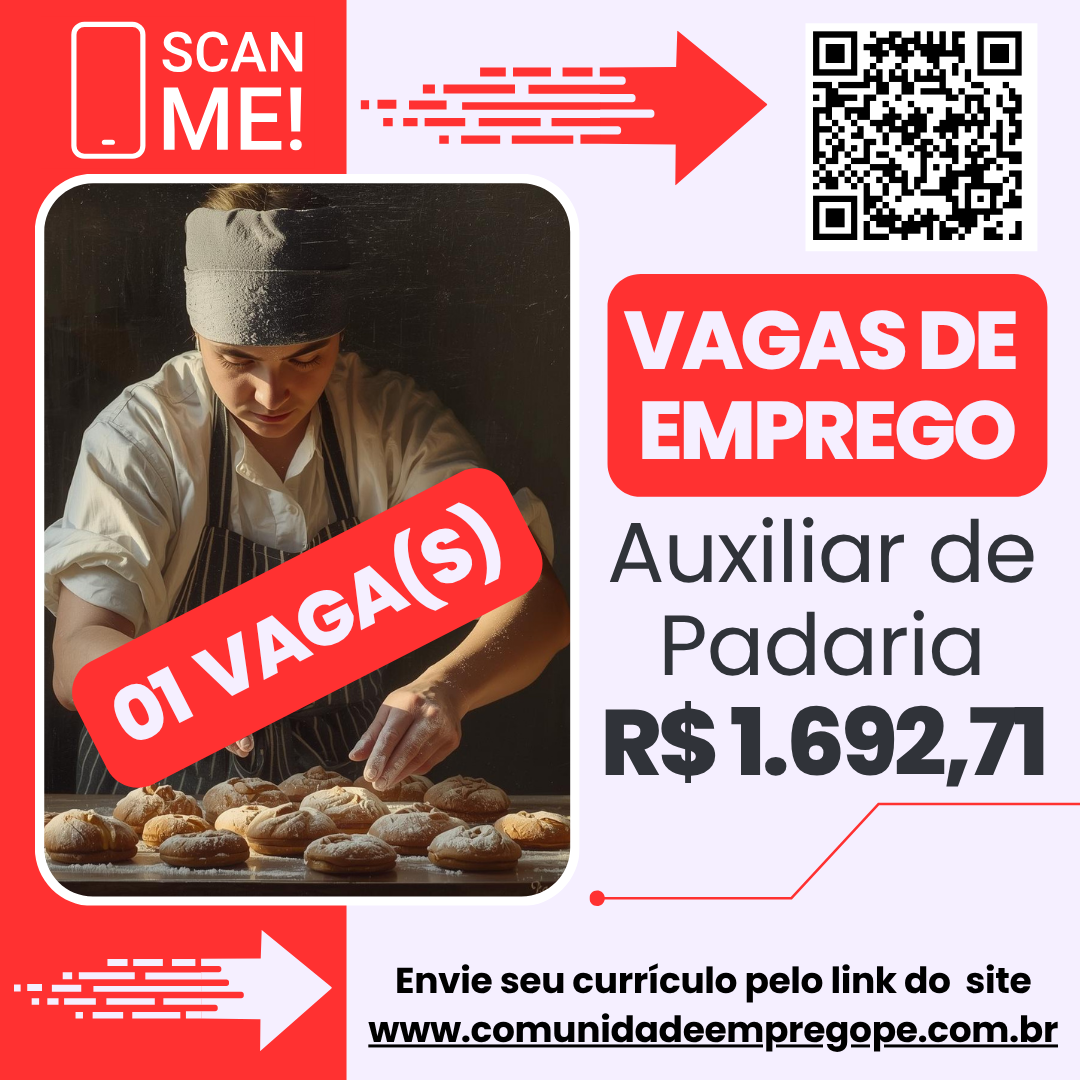 Auxiliar de Padaria com salário de R$ 1692,71 para empresa do ramo de ...