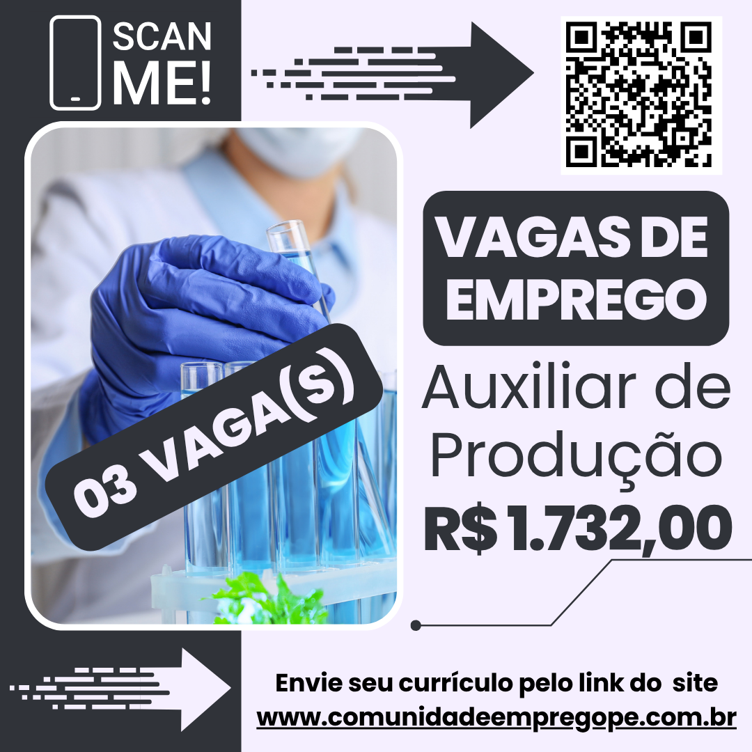 Auxiliar de Produção para laboratório químico com salário de R$ 1732,00 ...